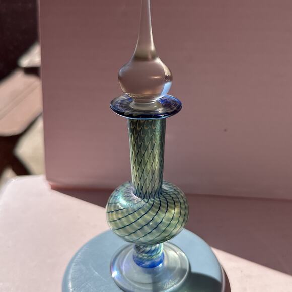 Stuart Abelman Art Glass Iridescent Pulled Feather Perfume Bottle 1981 - Picture 3 of 11